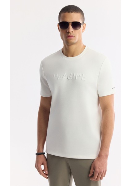 Erkek Beyaz Bisiklet Yaka Jakarlı T-shirt A41y1167