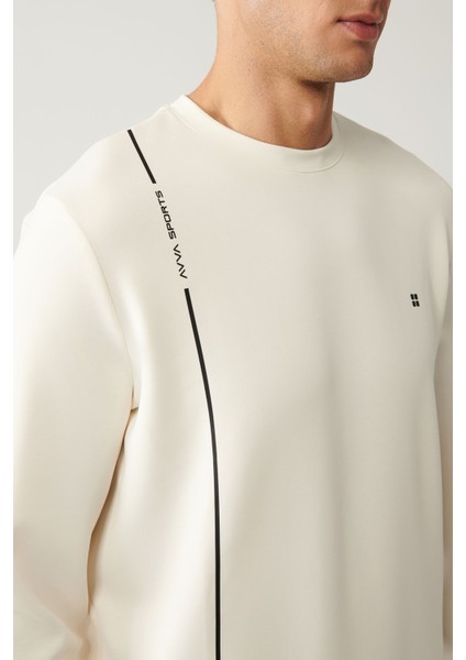 Erkek Ekru Bisiklet Yaka Baskılı Soft Touch Sweatshirt A41y1224 indirimleri