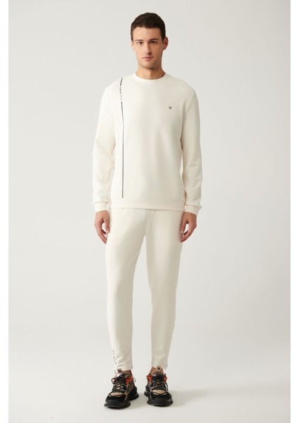 Erkek Ekru Bisiklet Yaka Baskılı Soft Touch Sweatshirt A41y1224