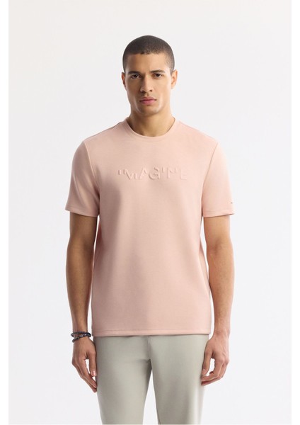 Erkek Pembe Bisiklet Yaka Jakarlı T-shirt A41y1167