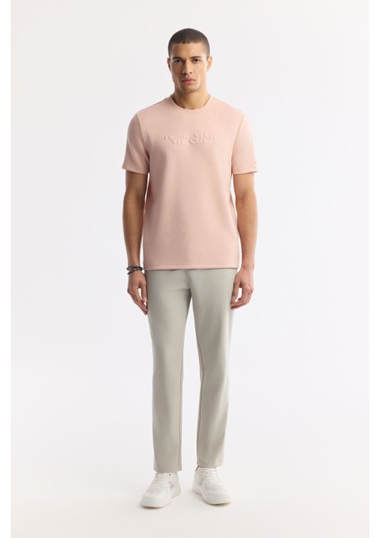 Erkek Pembe Bisiklet Yaka Jakarlı T-shirt A41y1167