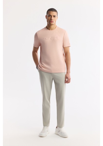 Erkek Pembe Bisiklet Yaka Jakarlı T-shirt A41y1167