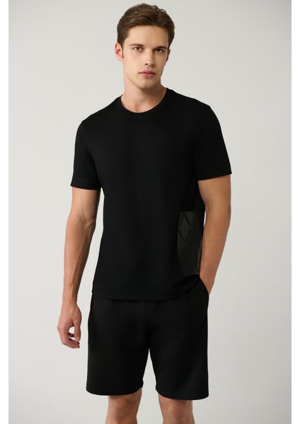 Erkek Siyah Baskılı Bisiklet Yaka Soft Touch T-shirt A41y1328