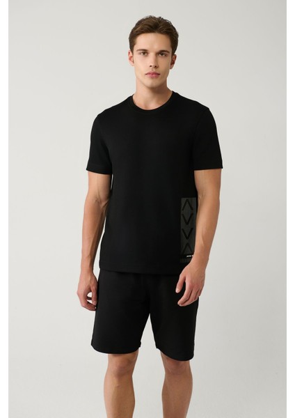 Erkek Siyah Baskılı Bisiklet Yaka Soft Touch T-shirt A41y1328 modelleri
