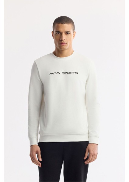 Erkek Ekru Bisiklet Yaka Baskılı Bi Stretch Interlok Sweatshirt A51y1208