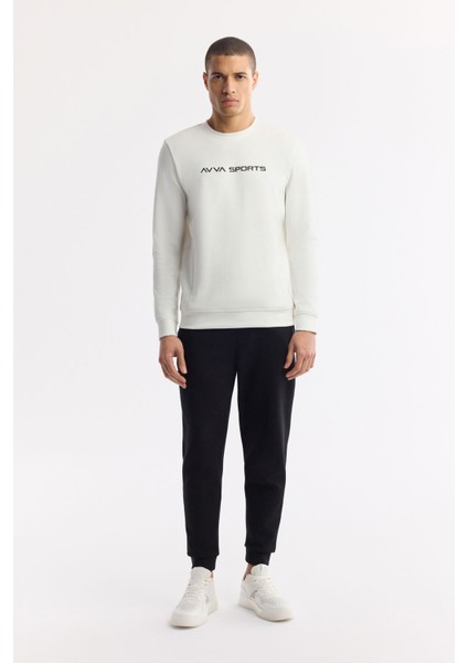Erkek Ekru Bisiklet Yaka Baskılı Bi Stretch Interlok Sweatshirt A51y1208