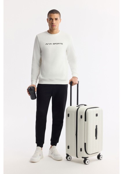 Erkek Ekru Bisiklet Yaka Baskılı Bi Stretch Interlok Sweatshirt A51y1208