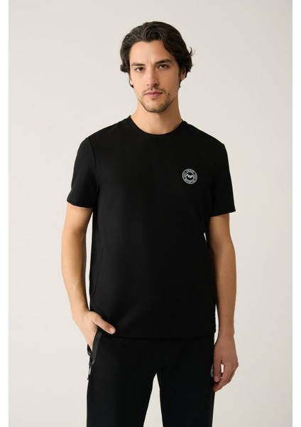 Erkek Siyah Bisiklet Yaka Jersey Kumaş Garnili T-shirt A41y1114