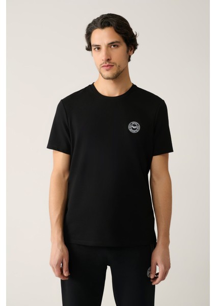 Erkek Siyah Bisiklet Yaka Jersey Kumaş Garnili T-shirt A41y1114 modelleri