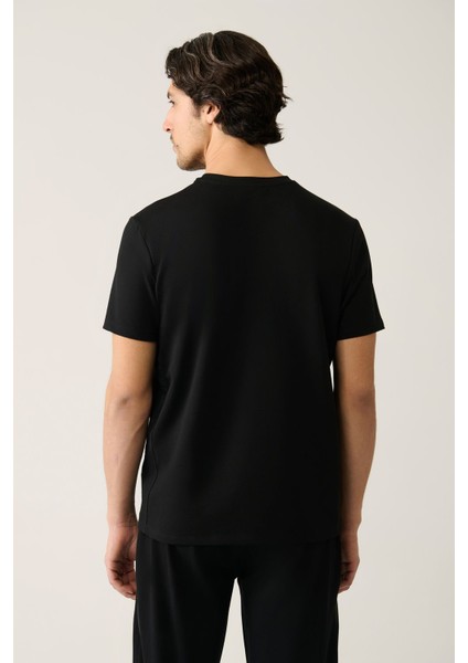 Erkek Siyah Bisiklet Yaka Jersey Kumaş Garnili T-shirt A41y1114 fırsatları