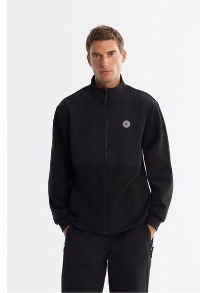 Erkek Siyah Soğuğa Dayanıklı Dik Yaka Fermuarlı Polar Sweatshirt A42y1311