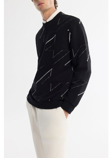 Erkek Siyah Bisiklet Yaka Pamuklu Baskılı Sweatshirt A42Y1375 fiyatları