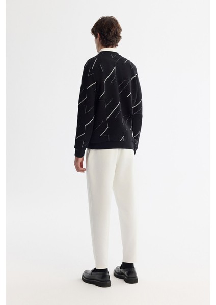 Erkek Siyah Bisiklet Yaka Pamuklu Baskılı Sweatshirt A42Y1375 fırsatları