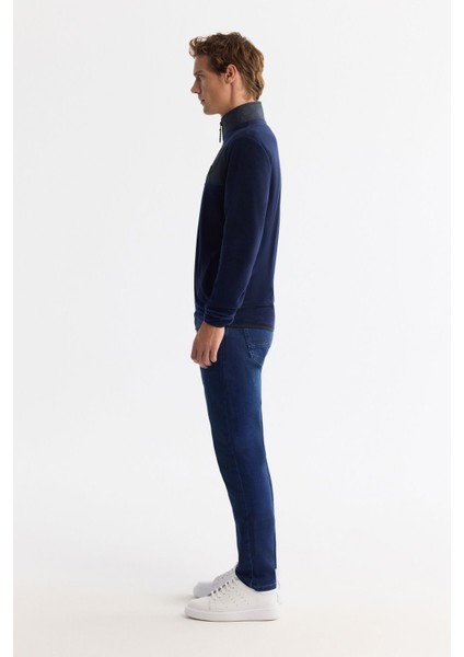 Erkek Lacivert Soğuğa Dayanıklı Fermuarlı Dik Yaka Polar Sweatshirt A42y1380 modelleri