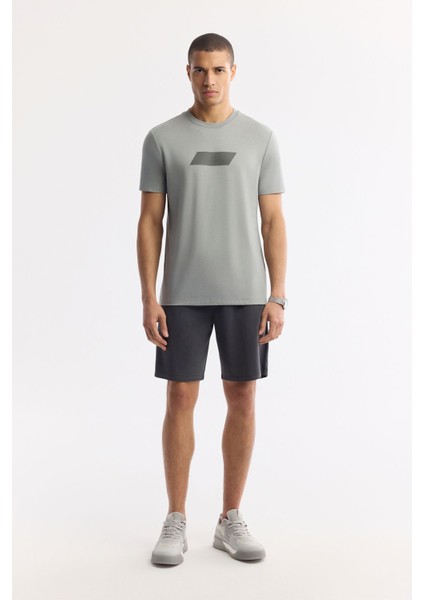 Erkek Gri Bisiklet Yaka Hareketli Hologram Baskılı Shoft Touch T-Shirt A51Y1031