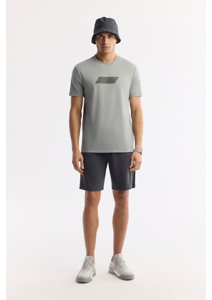 Erkek Gri Bisiklet Yaka Hareketli Hologram Baskılı Shoft Touch T-Shirt A51Y1031