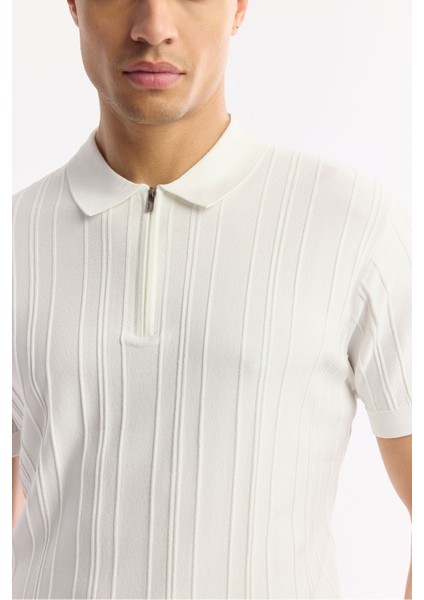 Erkek Ekru Polo Yaka Fermuarlı Fitil Örgü Detaylı Rayon Triko T-shirt A51Y5046 fiyatları