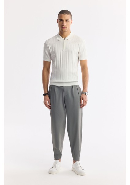 Erkek Ekru Polo Yaka Fermuarlı Fitil Örgü Detaylı Rayon Triko T-shirt A51Y5046 indirimleri