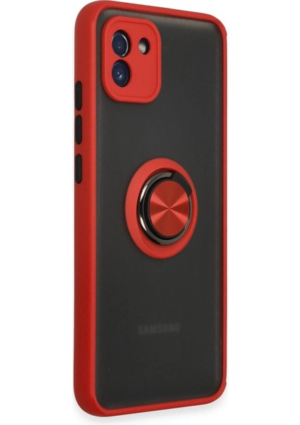 Samsung Galaxy A03 Kılıf Montreal Yüzüklü Silikon Kapak - Kırmızı - KA6018-9187