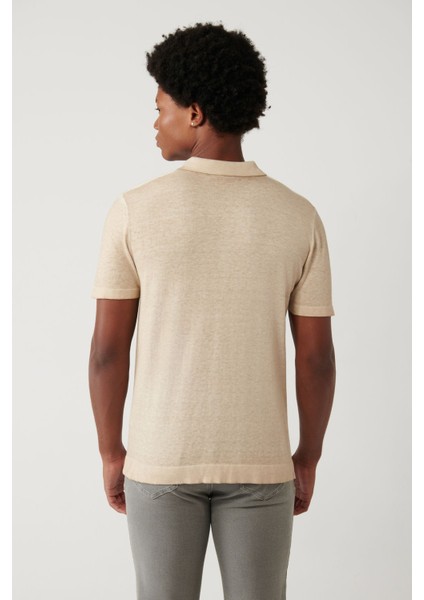 Erkek Bej 3 Düğmeli Garment Dyed Polo Yaka Triko T-Shirt A41Y5067 fırsatları