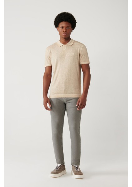 Erkek Bej 3 Düğmeli Garment Dyed Polo Yaka Triko T-Shirt A41Y5067 indirimleri