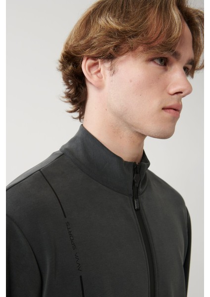 Erkek Antrasit Dik Yaka Baskılı Soft Touch Baskılı Sweatshirt A41y1225 indirimleri