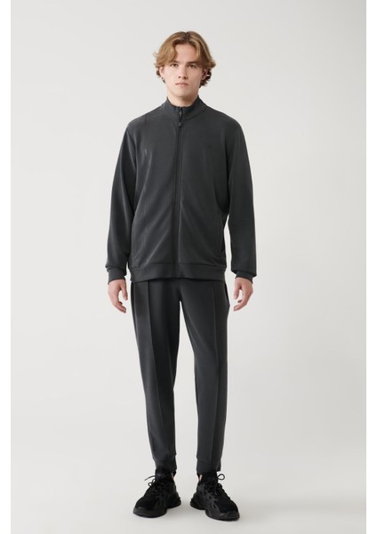 Erkek Antrasit Dik Yaka Baskılı Soft Touch Baskılı Sweatshirt A41y1225