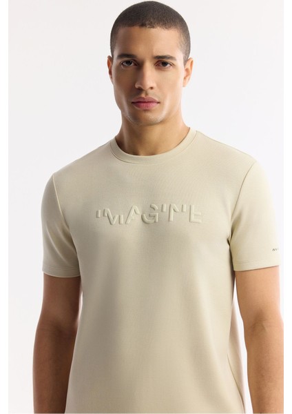 Erkek Bej Bisiklet Yaka Jakarlı T-shirt A41y1167 modelleri
