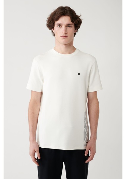 Erkek Beyaz Baskılı Bisiklet Yaka Soft Touch T-shirt A41y1328