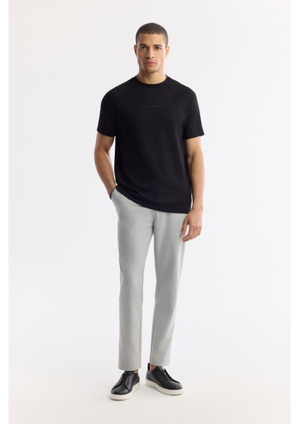 Erkek Siyah Bisiklet Yaka Baskılı T-Shirt A41Y1168