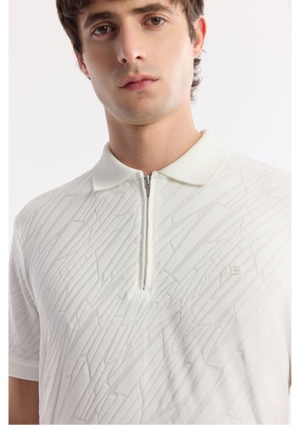 Erkek Beyaz Fermuarlı Polo Yaka Jakarlı T-Shirt A51Y1090 fiyatları