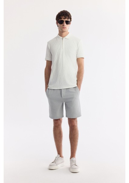 Erkek Beyaz Fermuarlı Polo Yaka Jakarlı T-Shirt A51Y1090 indirimleri
