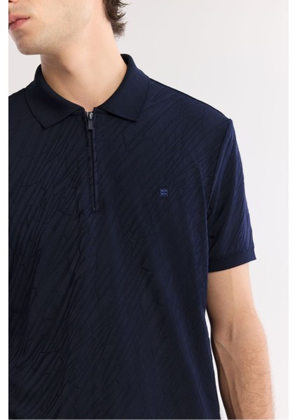 Erkek Lacivert Fermuarlı Polo Yaka Jakarlı T-Shirt A51Y1090 fiyatları