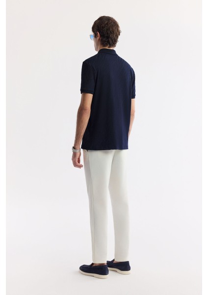 Erkek Lacivert Fermuarlı Polo Yaka Jakarlı T-Shirt A51Y1090 fırsatları