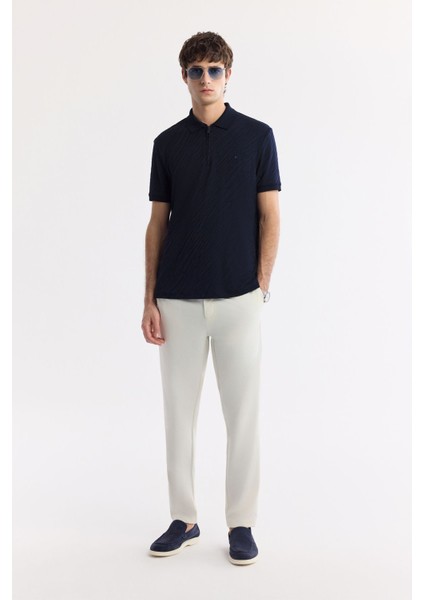 Erkek Lacivert Fermuarlı Polo Yaka Jakarlı T-Shirt A51Y1090