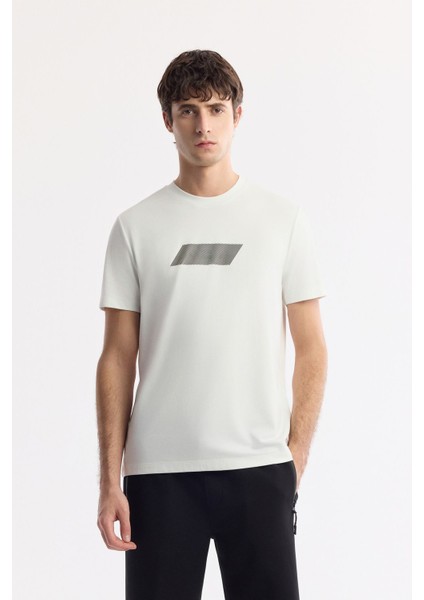 Erkek Beyaz Bisiklet Yaka Hareketli Hologram Baskılı Shoft Touch T-Shirt A51Y1031