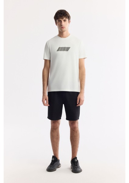 Erkek Beyaz Bisiklet Yaka Hareketli Hologram Baskılı Shoft Touch T-Shirt A51Y1031