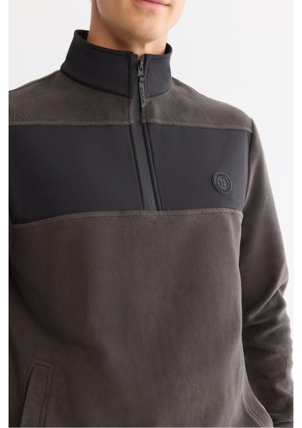 Erkek Antrasit Soğuğa Dayanıklı Fermuarlı Dik Yaka Polar Sweatshirt A42y1380 fiyatları