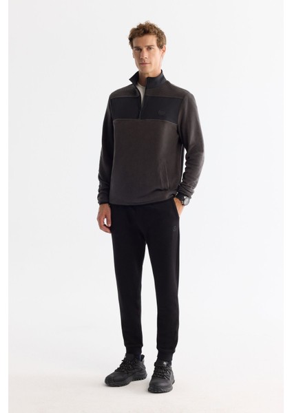 Erkek Antrasit Soğuğa Dayanıklı Fermuarlı Dik Yaka Polar Sweatshirt A42y1380