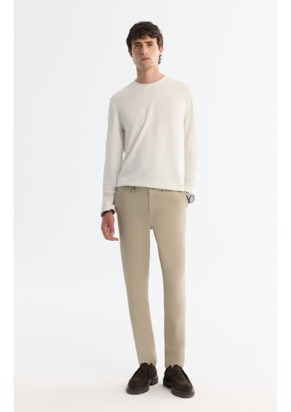Erkek Bej Slim Fit Yandan Cepli Dokulu Bi-stretch Takım Elbise Pantolonu A42y3211