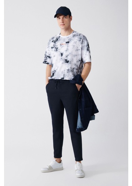 Erkek Lacivert Relaxed Fit Yandan Cepli Bağcıklı Jogger Pantolon B003005