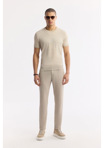 Erkek Bej Slim Fit Beli Lastikli Bi Stretch Chino Pantolon B003033
