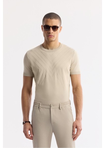 Erkek Bej Slim Fit Beli Lastikli Bi Stretch Chino Pantolon B003033