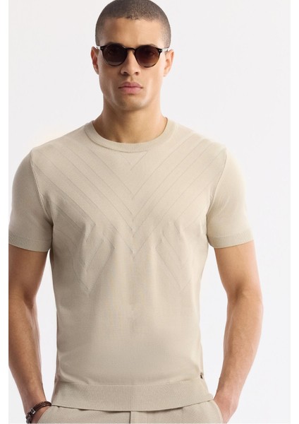 Erkek Bej Slim Fit Beli Lastikli Bi Stretch Chino Pantolon B003033