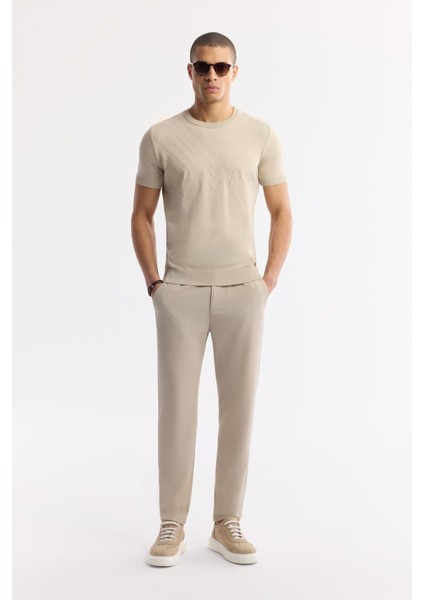 Erkek Bej Slim Fit Beli Lastikli Bi Stretch Chino Pantolon B003033