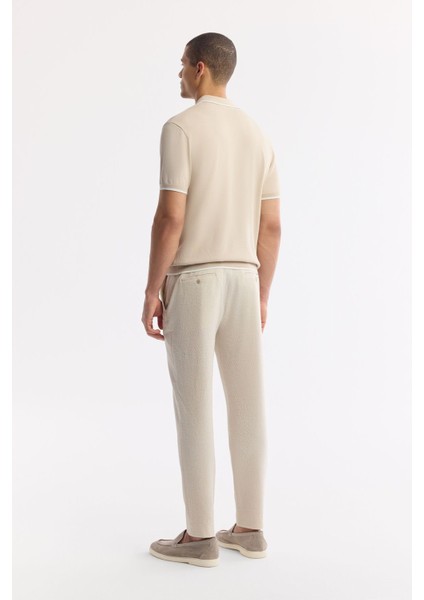 Erkek Bej Düğmesiz Polo Yaka Kol ve Yaka Çizgi Detaylı Rayon Triko T-shirt A51Y5056 fırsatları