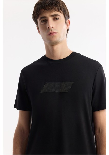 Erkek Siyah Bisiklet Yaka Hareketli Hologram Baskılı Shoft Touch T-Shirt A51Y1031 fiyatları