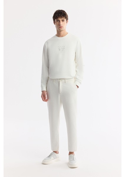 Erkek Beyaz Carrot Fit Klasik Bel Pamuklu Jersey Pantolon A51y3013