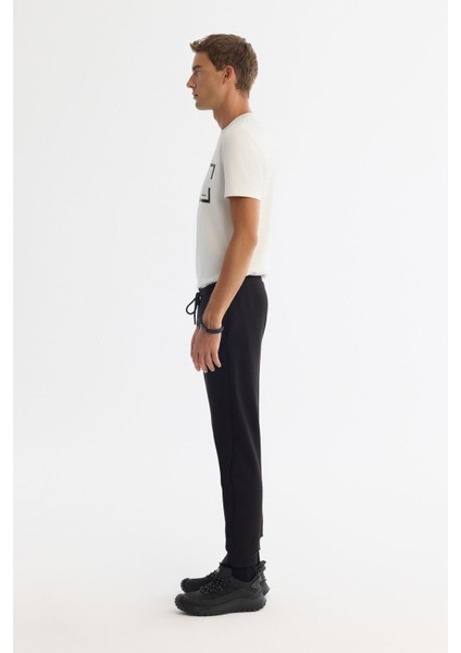 Erkek Siyah Regular Fit Beli Bağcıklı Ayarlanabilir İpli 3 İplik Şardonlu Eşofman Altı B003403