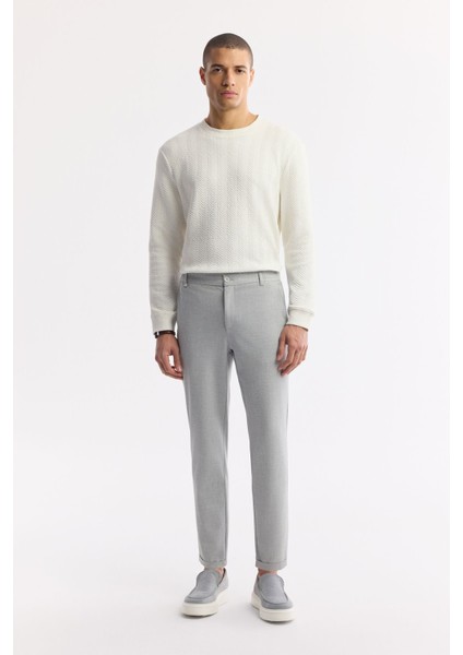 Erkek Açık Gri Slim Fit Beli Lastikli Bi Stretch Chino Pantolon B003033